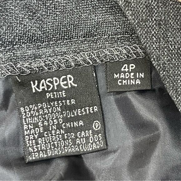 Kasper Charcoal Blazer Trousers Silver Satin Blouse Pantsuit Size 4P Office EUC - Picture 12 of 14